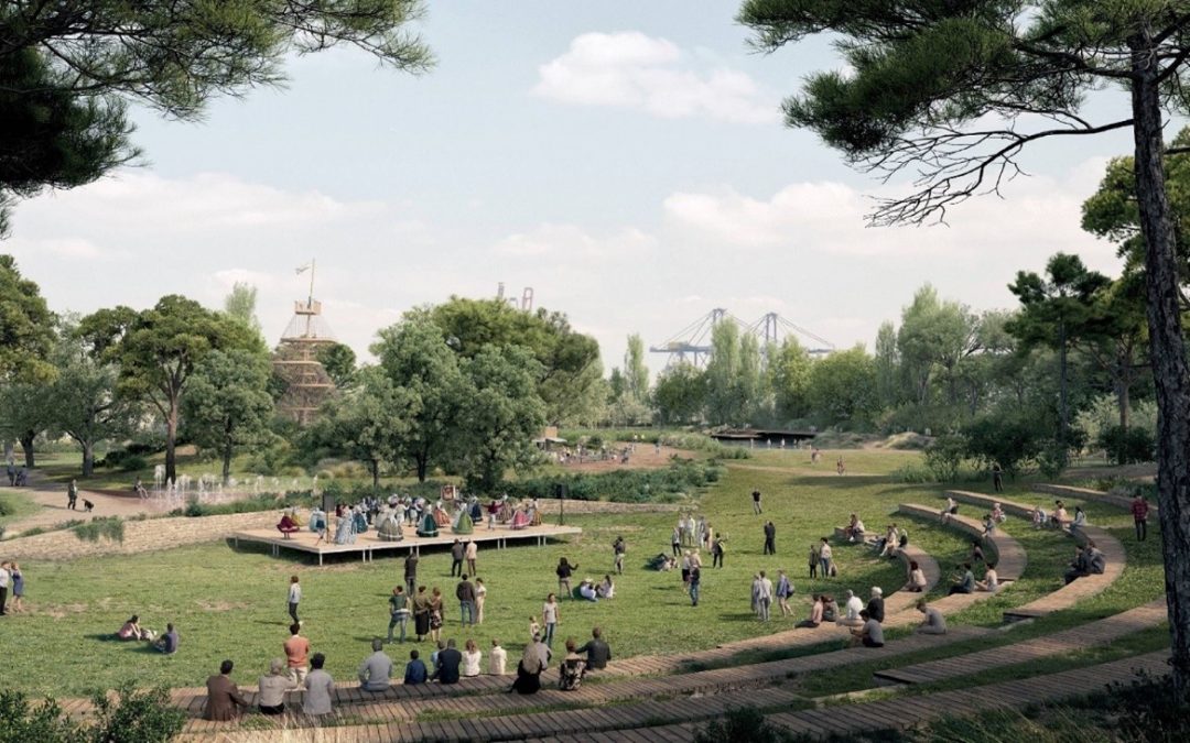 El proyecto ganador para diseñar el Parque de Desembocadura apuesta por el verde y el agua para conectar el Jardín del Túria con el mar